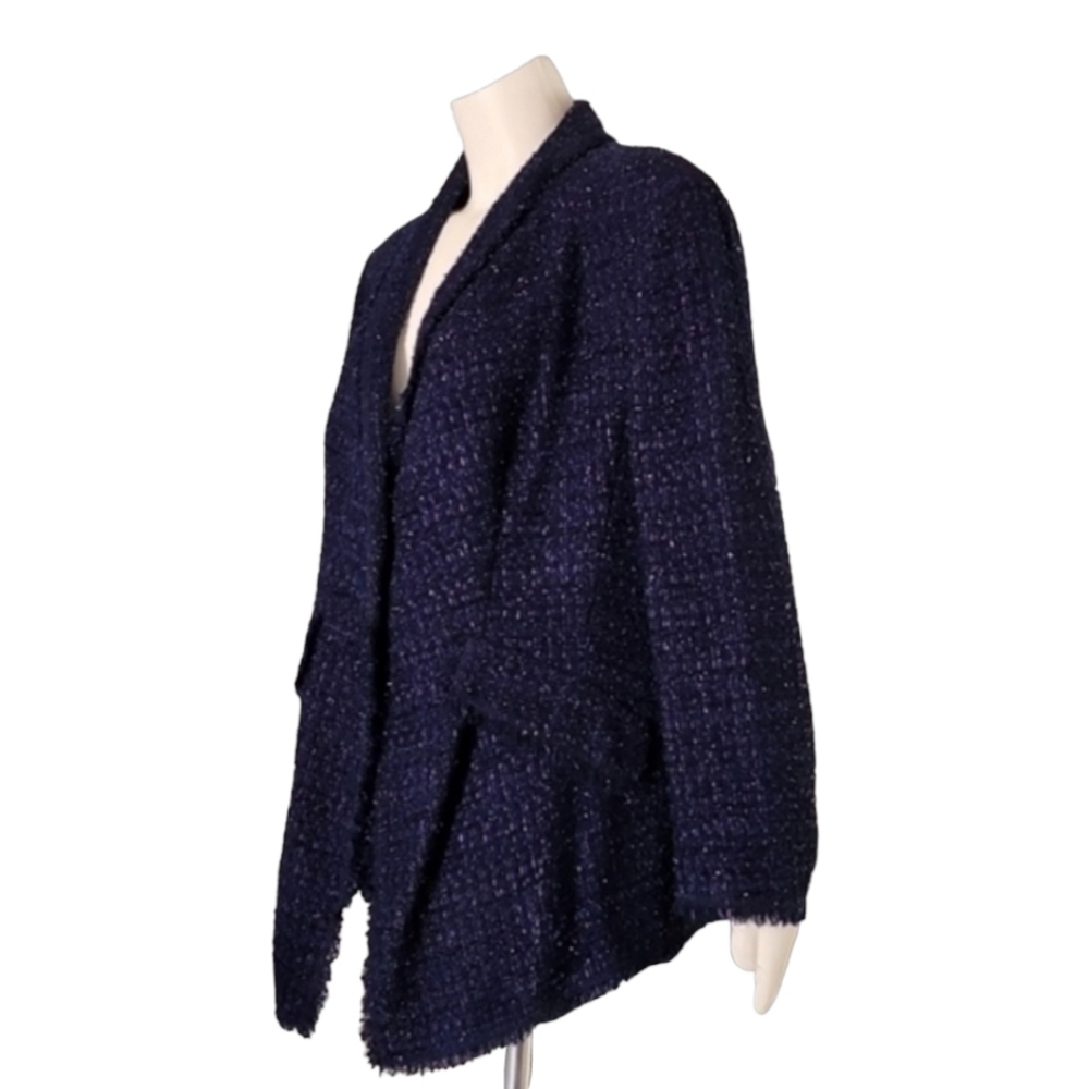 VINTAGE ESCADA Bouclé Tweed Blazer 44 M Blue Silk Wool Textured Sparkle Jacket - Picture 6 of 16